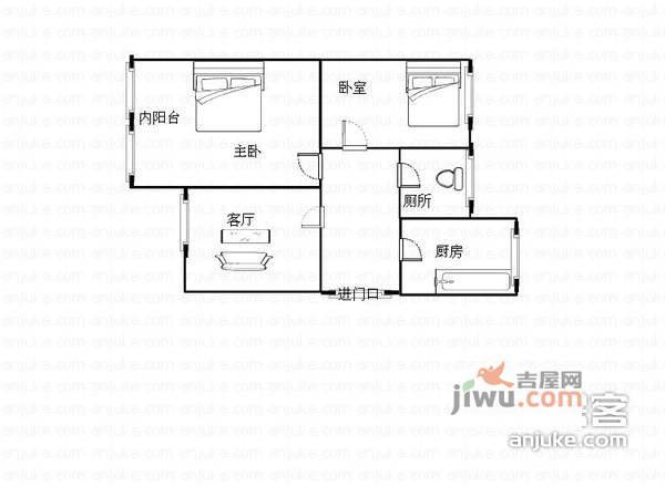 长江二路2室1厅1卫67㎡户型图