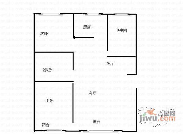 钟厂家属院3室2厅1卫96㎡户型图