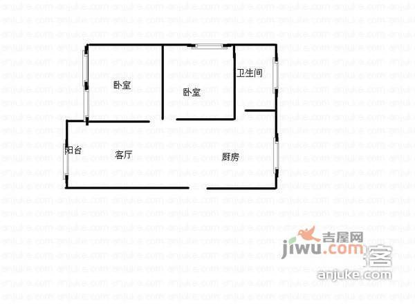 西郊三村2室1厅1卫54㎡户型图