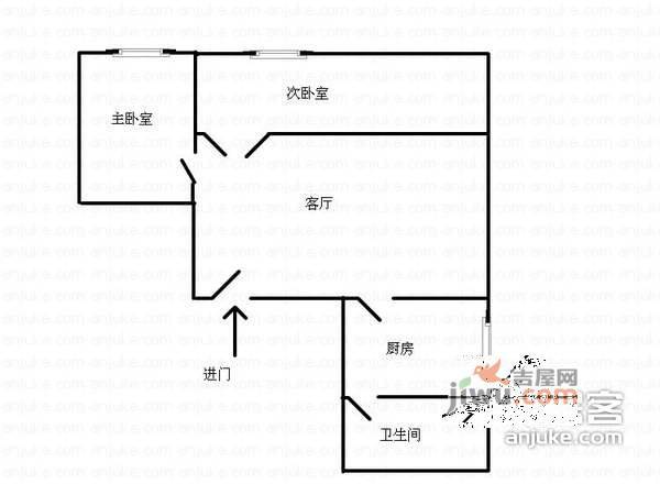 西郊三村2室1厅1卫54㎡户型图