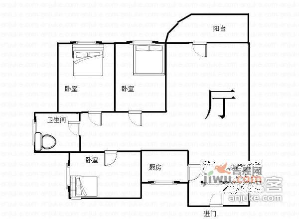 贤园小区3室2厅1卫119㎡户型图