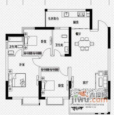 贤园小区3室2厅2卫121㎡户型图