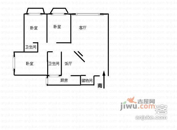 紫荆花园3室2厅2卫131㎡户型图