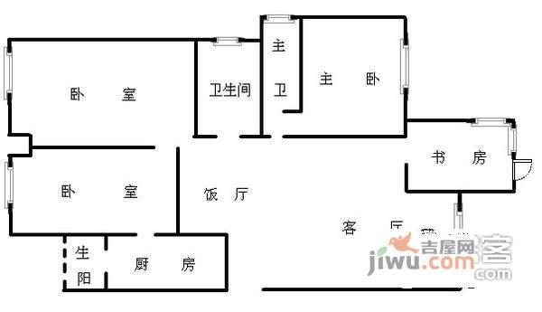 香洲心城3室2厅2卫74㎡户型图