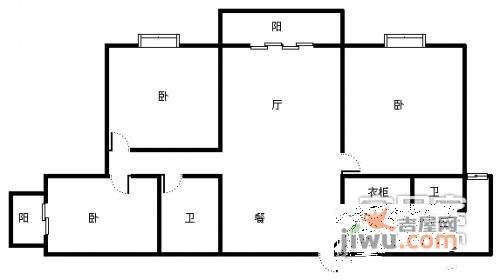 鸿程山水家园3室2厅1卫117㎡户型图