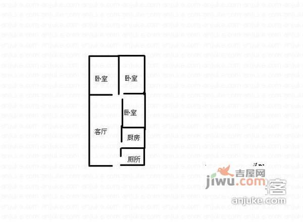 红育坡小区3室1厅1卫68㎡户型图