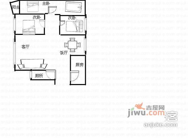 枫丹苑3室2厅2卫126㎡户型图