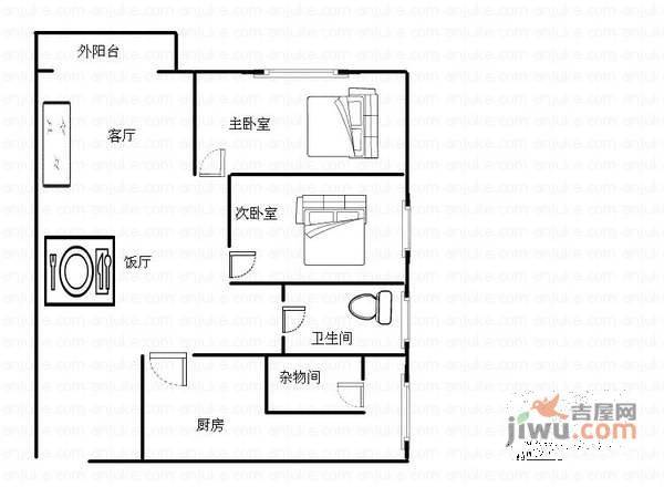 枫丹苑2室2厅1卫92㎡户型图