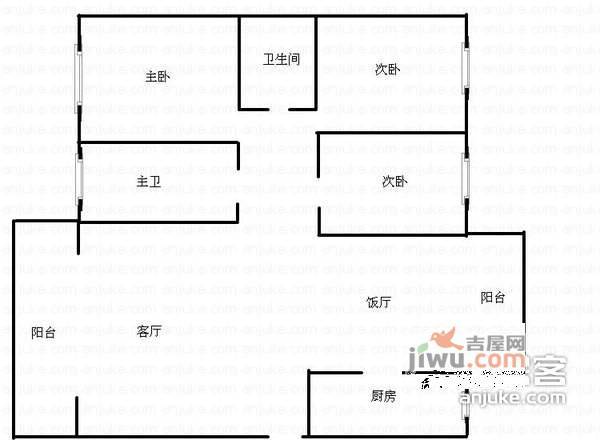 杰信雅邻1室1厅1卫48㎡户型图