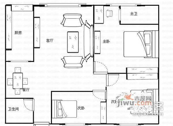 龙环小区3室2厅2卫130㎡户型图