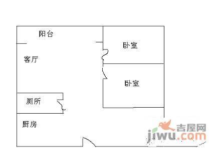 华怡苑2室1厅1卫66㎡户型图