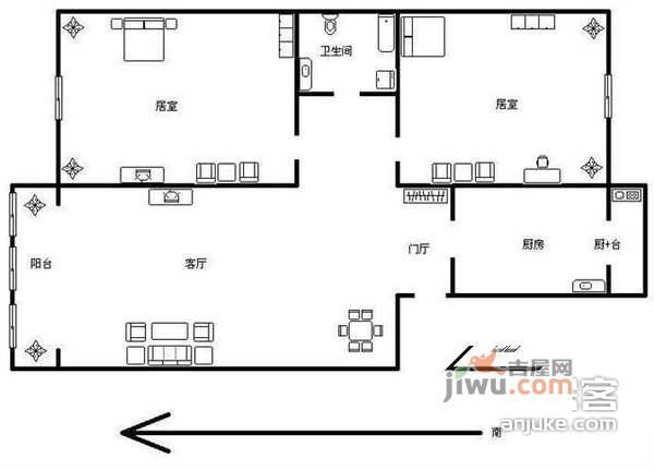 华怡苑2室2厅1卫67㎡户型图