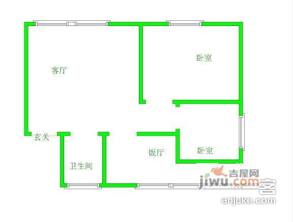 电建小区2室2厅1卫63㎡户型图