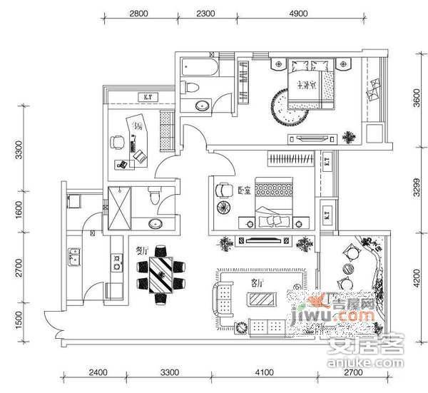 电建小区3室2厅1卫73㎡户型图