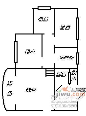 河畔名居3室2厅1卫130㎡户型图