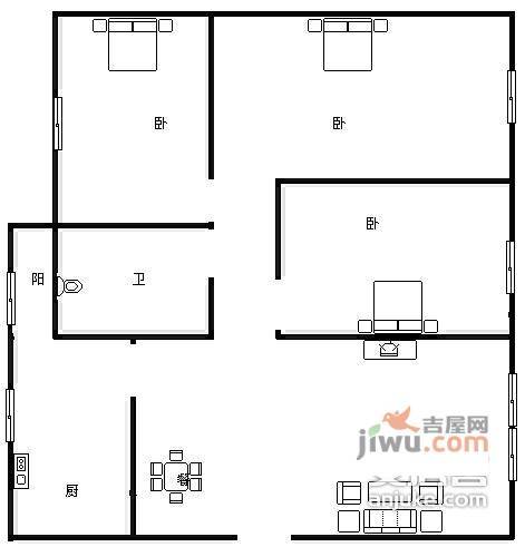 龙泉村3室2厅1卫108㎡户型图