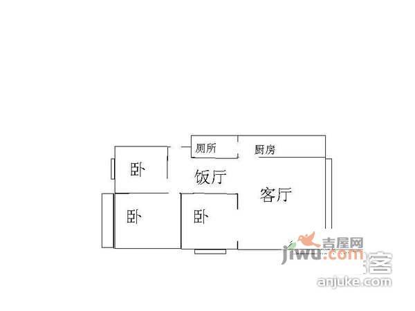 汉渝路小区3室2厅1卫77㎡户型图