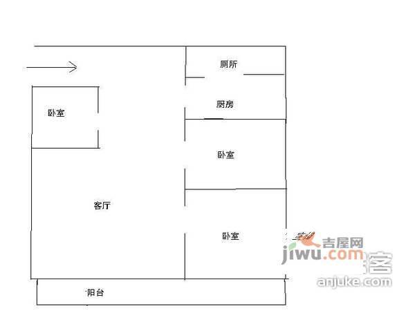 汉渝路小区3室1厅1卫77㎡户型图