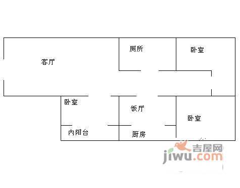 汉渝路小区3室2厅1卫77㎡户型图