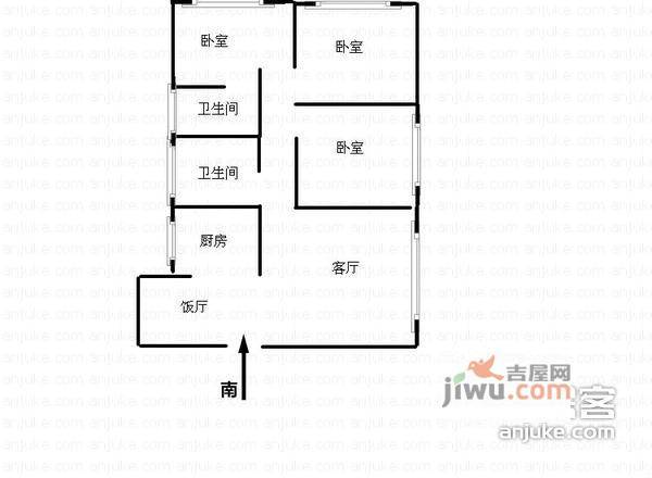 汉渝路小区3室2厅2卫127㎡户型图