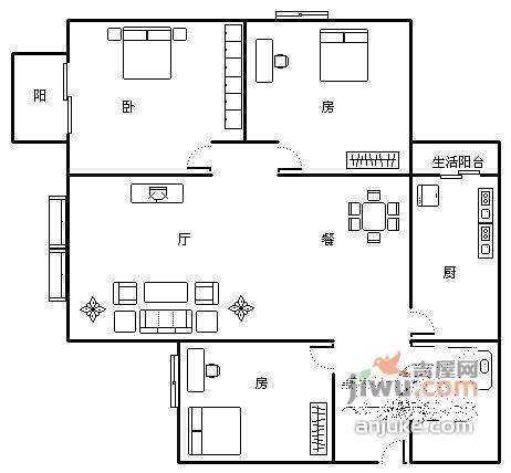 斌鑫丰泽园3室2厅1卫92㎡户型图