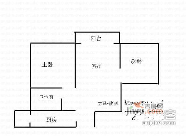 江南国际新城2室1厅1卫66㎡户型图
