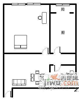 江南国际新城1室1厅1卫46㎡户型图