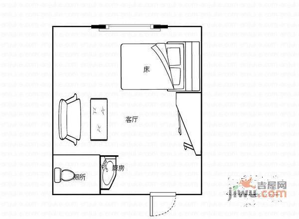 左林右舍1室0厅1卫43㎡户型图