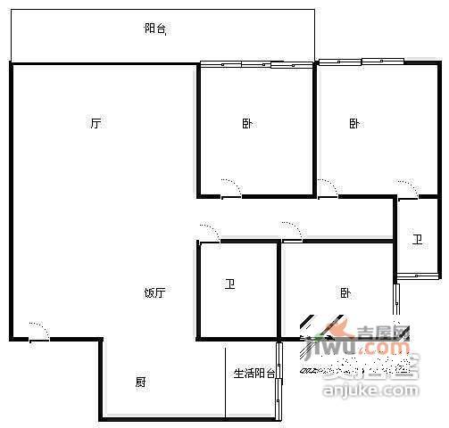 广通山庄3室2厅2卫户型图