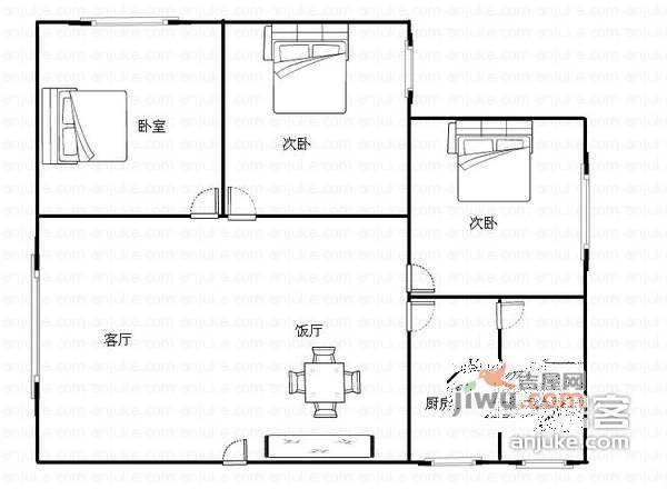 人民路3室1厅1卫户型图