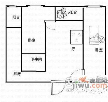 晋愉上江城2室1厅1卫56㎡户型图