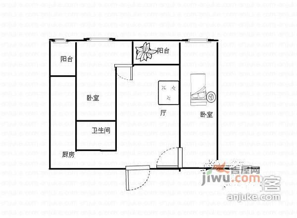 晋愉上江城2室1厅1卫56㎡户型图