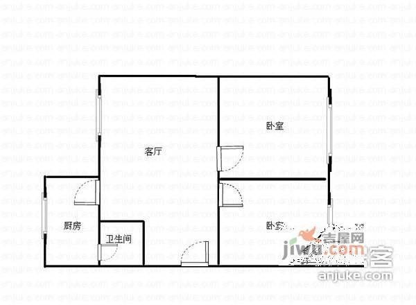 黄桷园2室1厅1卫93㎡户型图