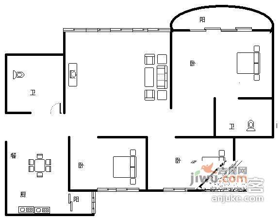 巴渝世家3室2厅2卫151㎡户型图