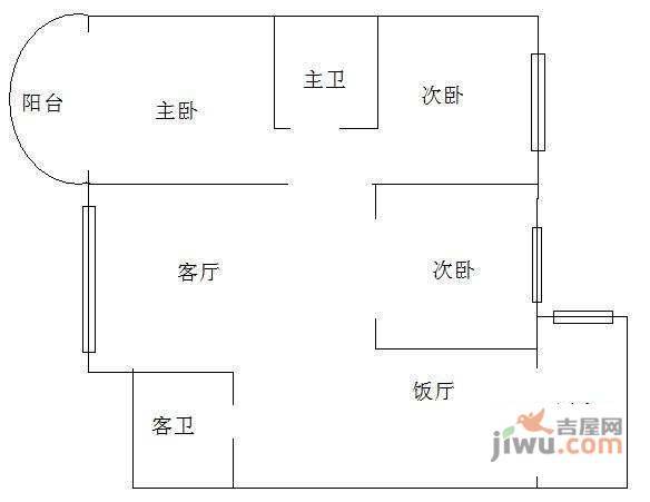 巴渝世家3室1厅1卫117㎡户型图