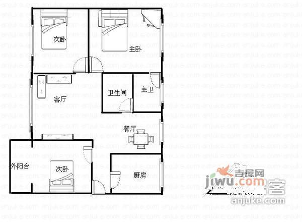 石油小区3室2厅1卫95㎡户型图