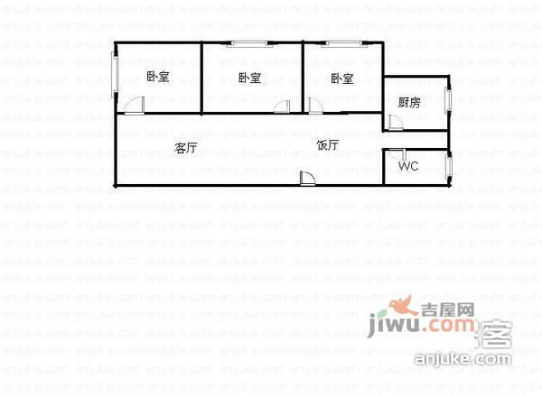 石油小区3室2厅1卫95㎡户型图