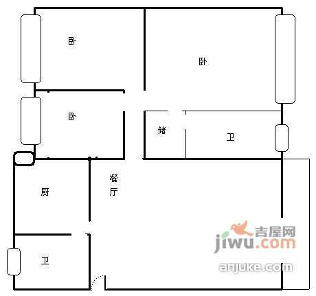 现代大厦3室2厅2卫166㎡户型图