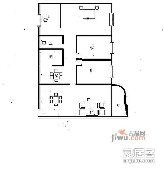 恒鑫名城3室2厅2卫145㎡户型图