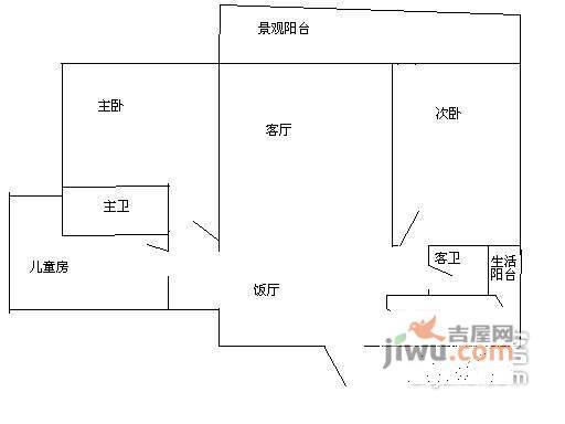 龙湖观山水3室2厅2卫126㎡户型图