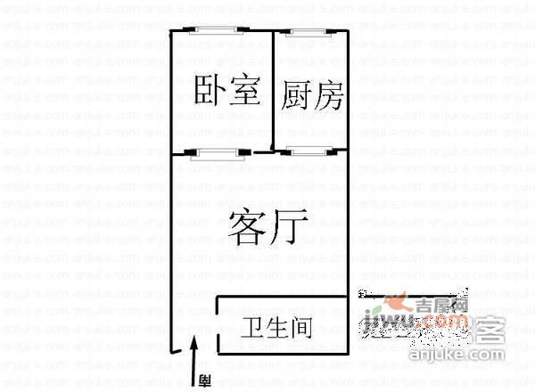 书香世家1室0厅1卫44㎡户型图