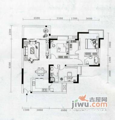 龙湖水晶郦城静苑3室2厅2卫120㎡户型图