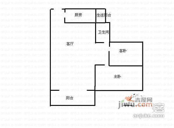 龙湖水晶郦城静苑2室2厅1卫88㎡户型图