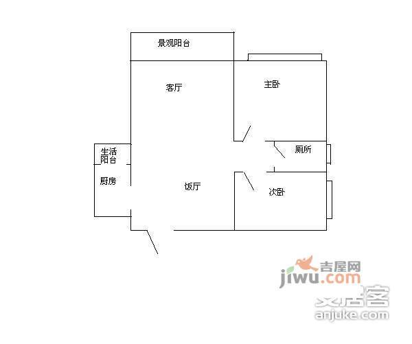 一米阳光2室2厅1卫74㎡户型图