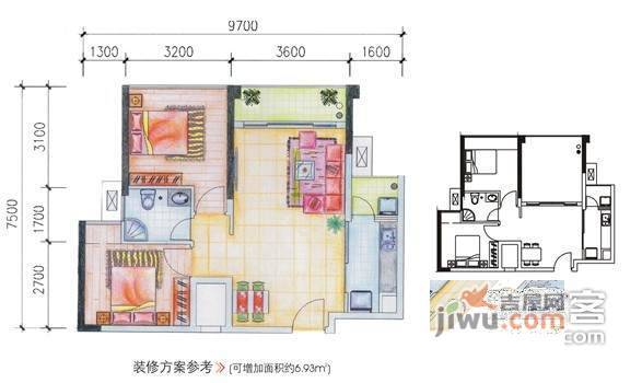 一米阳光2室2厅1卫74㎡户型图