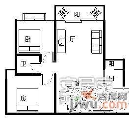 一米阳光2室1厅1卫75㎡户型图