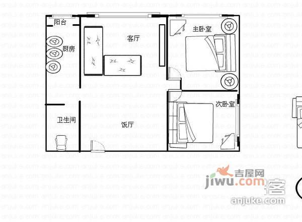 上方新人居2室2厅1卫72㎡户型图