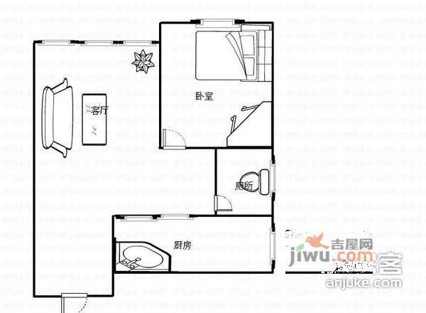 阳光心悦1室1厅1卫58㎡户型图