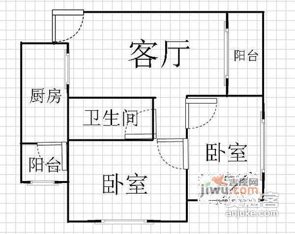 广厦城2室1厅1卫85㎡户型图