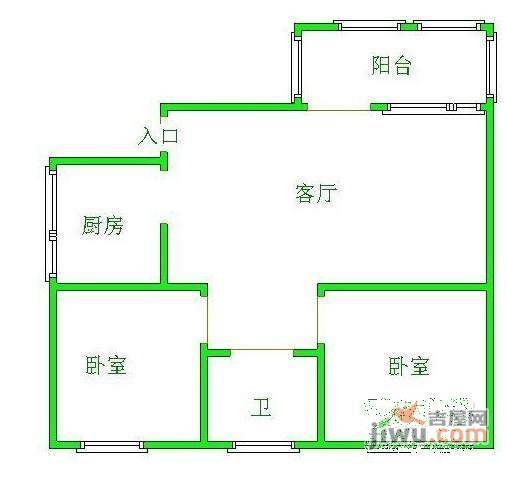 广厦城2室2厅1卫95㎡户型图